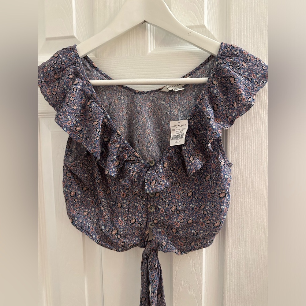 American Eagle women’s crop top floral blouse xs NWT